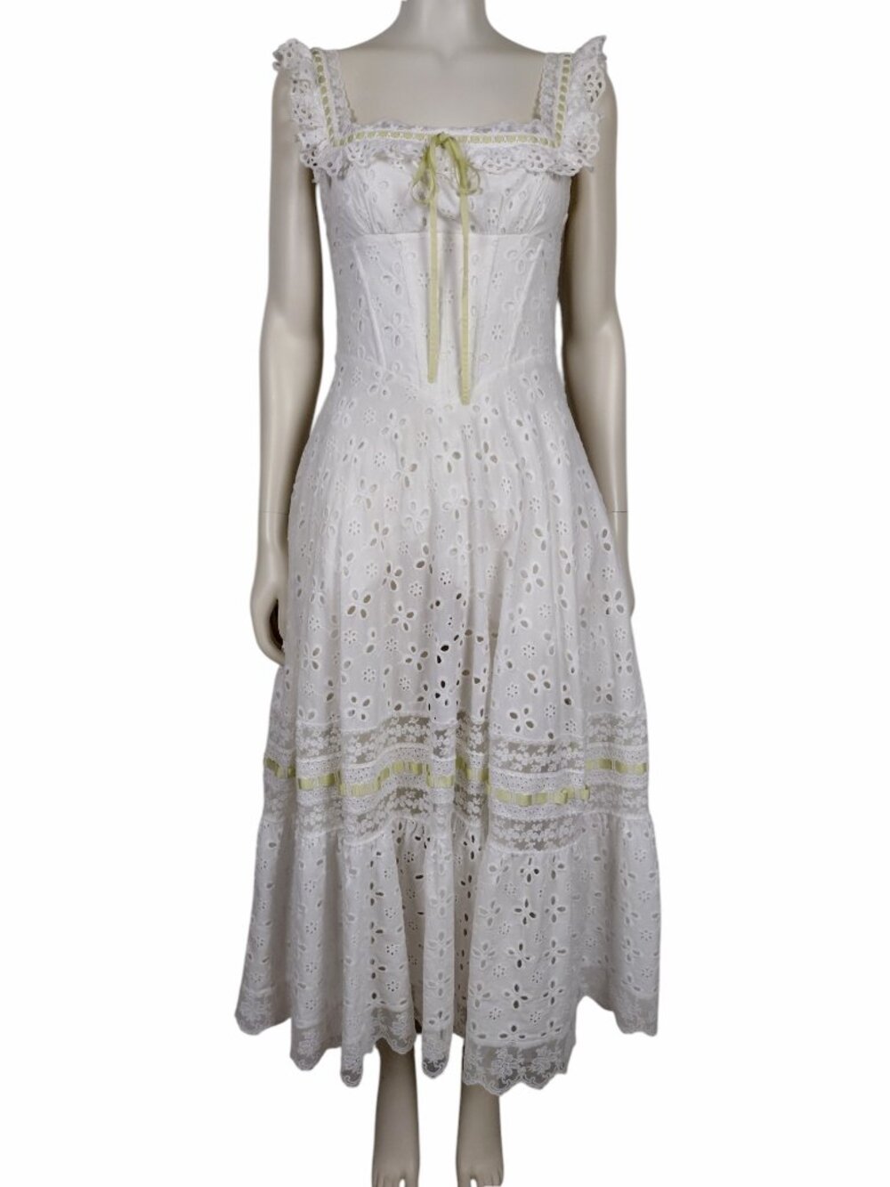 Lacemade Lime Soda Romantic White Eyelet Cotton Corset Dress Size M